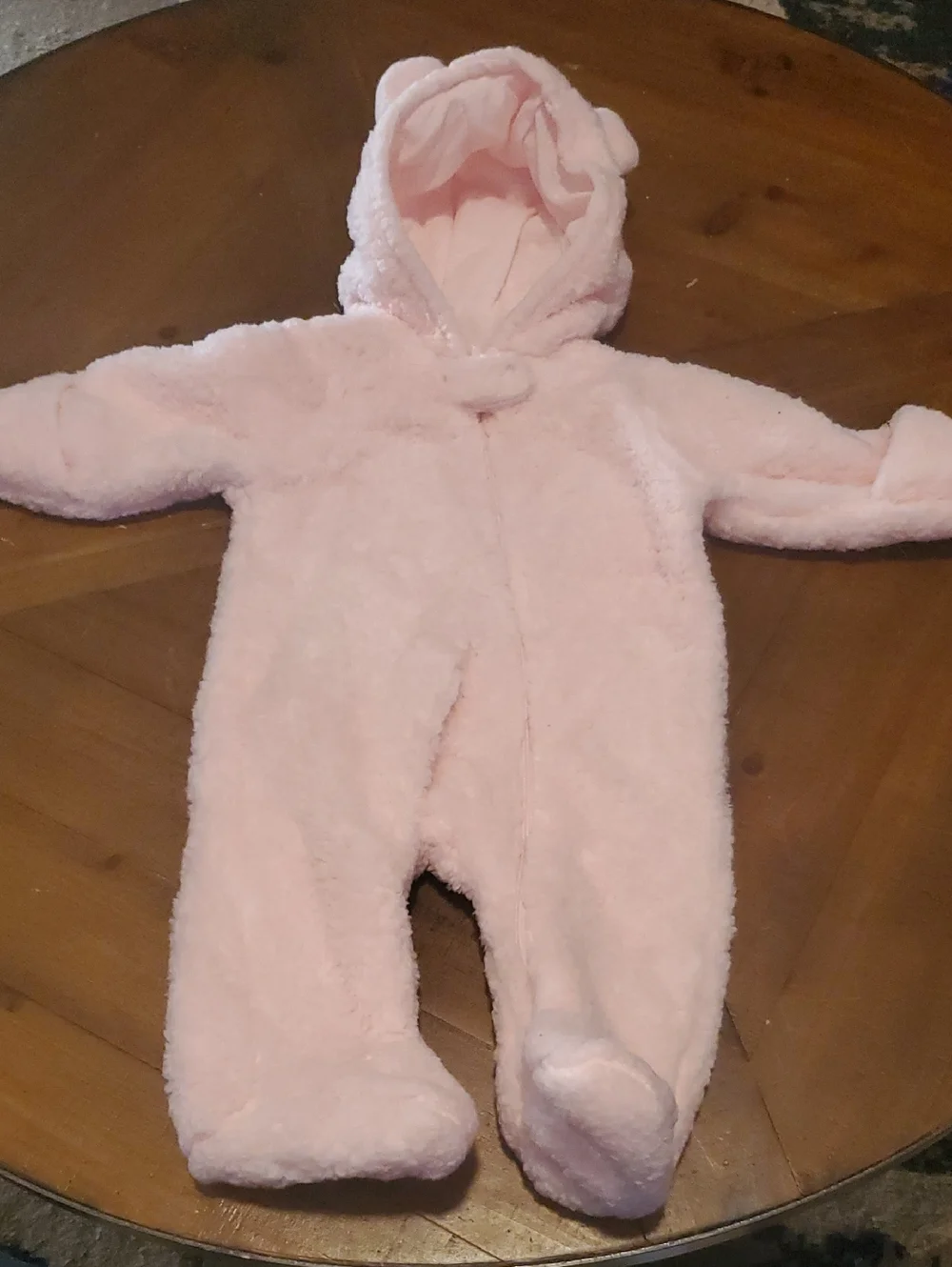 Carter's Soft Pink Plush Hooded Footed One-Piece